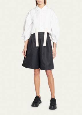 Poplin Puff Sleeve Cropped Shirt with Adjustable Sliders