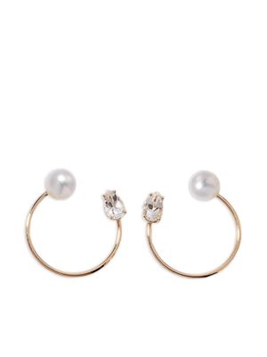 Poppy Finch 14kt yellow gold open circle pearl and white topaz earrings
