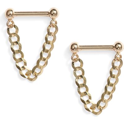 Poppy Finch Baby Dumbbell Chain Earrings in 14K Yellow Gold 