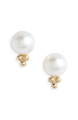 Poppy Finch Bubble Trio Cultured Pearl Stud Earrings in Gold 