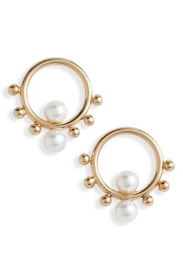 Poppy Finch Circle Bubble Cultured Pearl Drop Earrings in Gold 