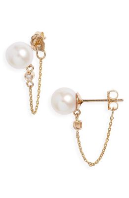 Poppy Finch Cultured Pearl & Diamond Drop Earrings in 14Kyg