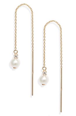Poppy Finch Cultured Pearl & Diamond Threader Earrings in 14Kyg