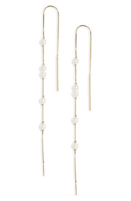 Poppy Finch Cultured Pearl Box Chain Threader Earrings in 14Kyg