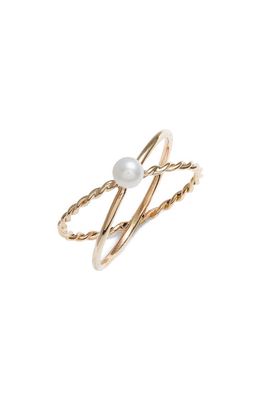 Poppy Finch Cultured Pearl Crisscross Ring in 14Kyg