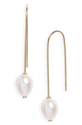 Poppy Finch Cultured Pearl Threader Earrings in 14K Yellow Gold