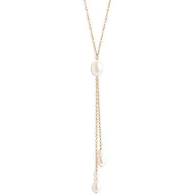 Poppy Finch Cultured Pearl Y-Necklace in Gold 