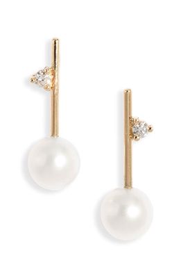 Poppy Finch Diamond & Cultured Pearl Drop Earrings in 14Kyg