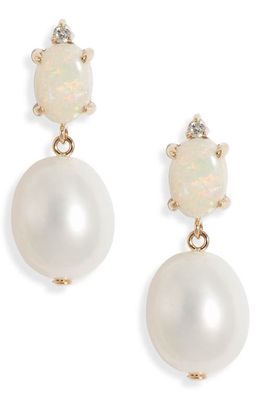 Poppy Finch Diamond Cultured Pearl & Opal Drop Earrings in Gold