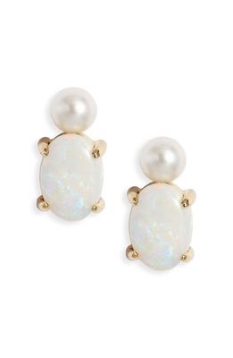 Poppy Finch Opal & Cultured Pearl Stud Earrings in 14Kyg