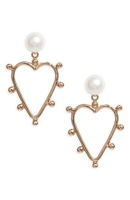 Poppy Finch Pearl Heart Drop Earrings in Pearl/14K Yellow Gold 