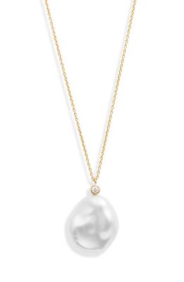 Poppy Finch Petal Pearl & Diamond Pendant Necklace in 14K Yellow Gold 