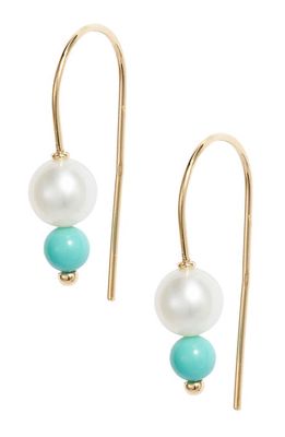 Poppy Finch Petite Cultured Pearl & Turquoise Drop Earrings in 14Kyg