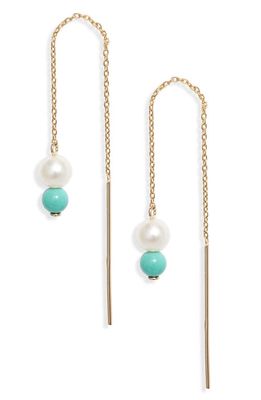 Poppy Finch Petite Cultured Pearl & Turquoise Threader Earrings in 14Kyg