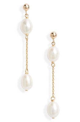 Poppy Finch Petite Oval Pearl Linear Drop Earrings in 14Kyg