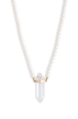 Poppy Finch Quartz Pendant Cultured Pearl Necklace in Gold 