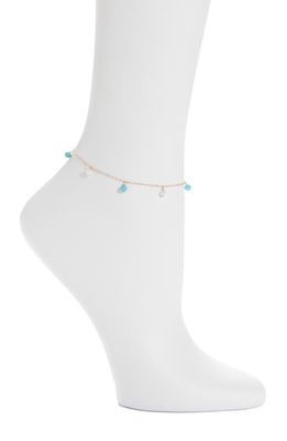 Poppy Finch Turquoise & Pearl Charm Anklet in 14Kyg