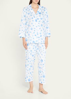 Poppy-Print Pique Cropped Two-Piece Pajamas