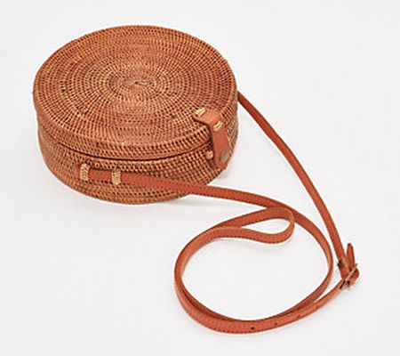 POPPY   SAGE Woven Rattan Circle Crossbody - Camilla