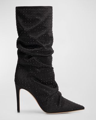 Poppy Studded Silk Stiletto Booties