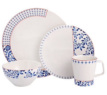 Porland Folksy 4-Piece Porcelain Dinnerware Set with Mug