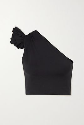 Port de Bras - Elle Cropped One-shoulder Ruffled Stretch-jersey Top - Black