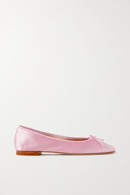Porte & Paire - Bow-embellished Satin Ballet Flats - Pink