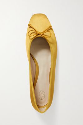 Porte & Paire - Bow-embellished Satin Ballet Flats - Yellow