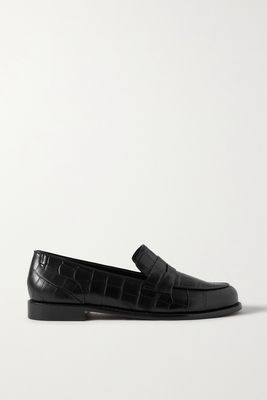 Porte & Paire - Croc-effect Leather Loafers - Black