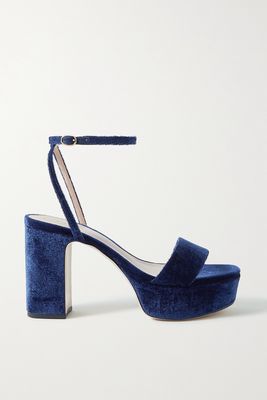 Porte & Paire - Velvet Platform Sandals - Blue