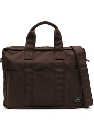 Porter-Yoshida & Co. logo-patch canvas briefcase - Brown