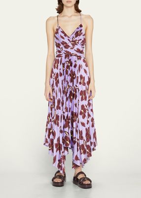 Portia Collage Floral-Print Crossover Midi Dress