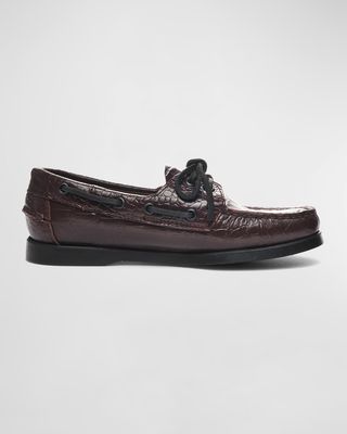 Portland Croco Lace-Up Boat Loafers