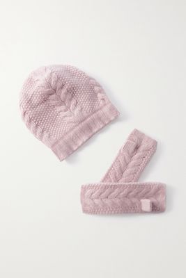 Portolano - Ribbed Cable-knit Cashmere Wrist Warmers And Beanie Set - Pink