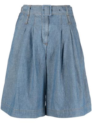 Ports 1961 belted pleated denim shorts - Blue