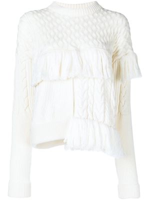 Ports 1961 cable-knit frayed-trim jumper - White