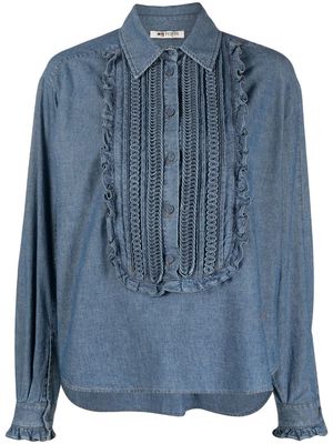 Ports 1961 pleated long-sleeve denim shirt - Blue