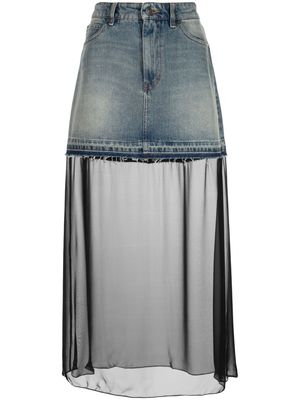 Ports 1961 sheer-panel washed-denim skirt - Blue