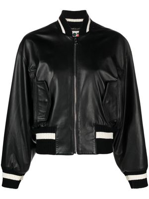 Ports 1961 stripe trim leather bomber jacket - Black