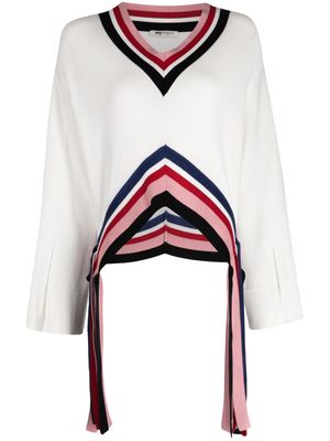 Ports 1961 striped V-neck fine-knit sweater - White