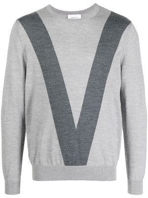 Ports V intarsia-knit logo crew-neck jumper - Grey