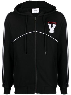 Ports V logo-embroidered drawstring cotton hoodie - Black