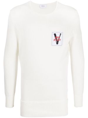 Ports V logo-patch long-sleeve jumper - White