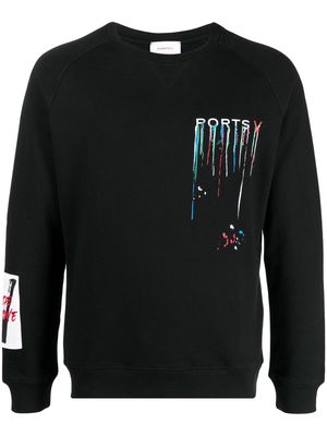 Ports V logo-print paint-splatter sweatshirt - Black