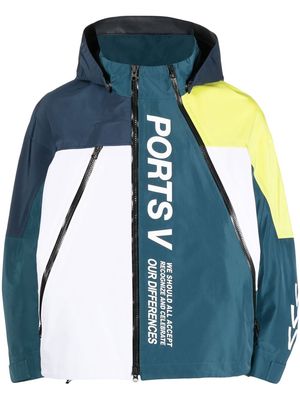 Ports V logo-print zip-up hooded jacket - Blue