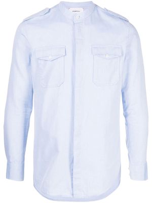Ports V long-sleeve collarless shirt - Blue