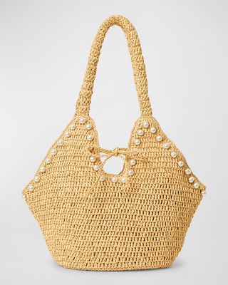 Posey Pearly Straw Tote Bag