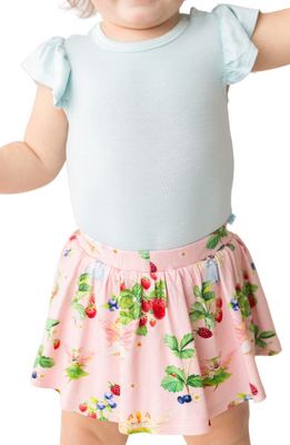 Posh Peanut Annabelle Flutter Sleeve Bodysuit & Berry Print Skort Set in Light/Pastel Pink