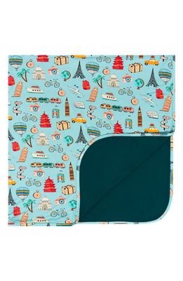 Posh Peanut Around the World Patoo Reversible Blanket in Open Blue