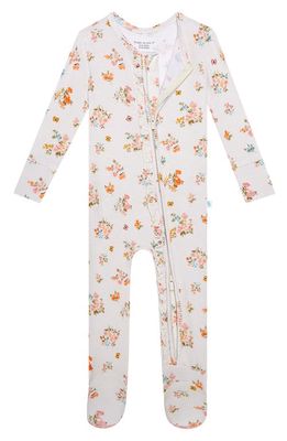 Posh Peanut Clemence Floral Print Ruffle Fitted Footie Pajamas in Ivory/Flowers